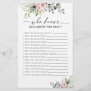 Blush Pink Greenery Floral Bridal Shower Game