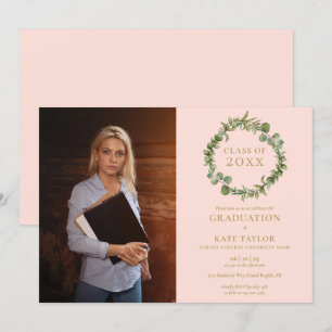 Blush Pink Greenery Garland Photo Graduation Party Invitation