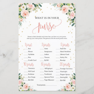 Blush pink greenery gold baby shower purse game