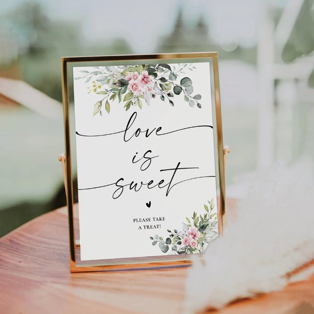 Blush Pink Greenery Love Is Sweet Sign (Creator Uploaded)
