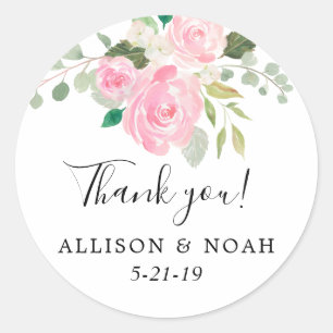 Blush pink greenery summer spring floral favour classic round sticker