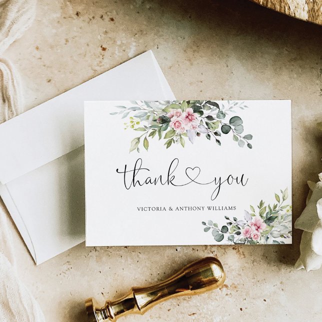 Blush Pink Greenery Wedding Ceremony  Thank You Card (Creator Uploaded)