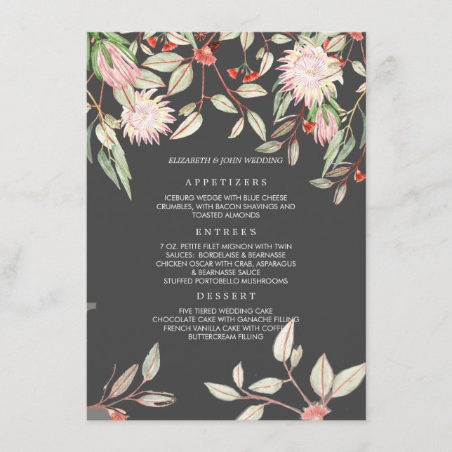 Blush Pink & Grey Counryside Flowers Wedding Menu (Front)