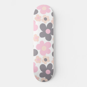 Blush Pink Grey Daisies Retro Dream #1 #retro #art Skateboard