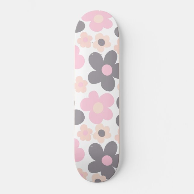 Blush Pink Grey Daisies Retro Dream #1 #retro #art Skateboard (Front)