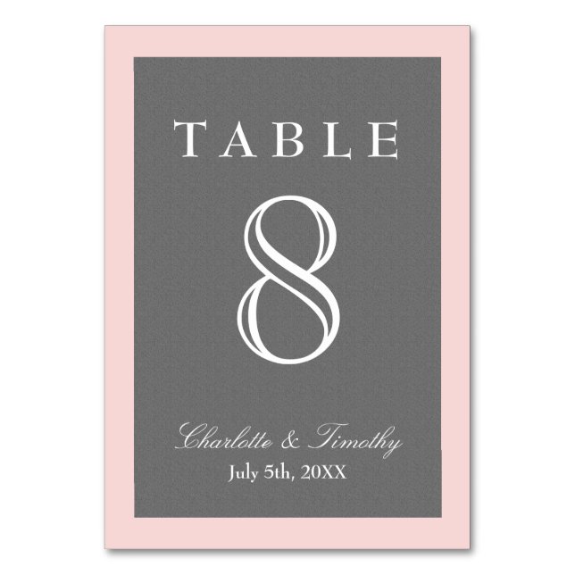 Blush Pink & Grey Elegant Table Number (Front)