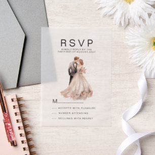 Blush pink grey floral couple photo RSVP Vellum Invitations