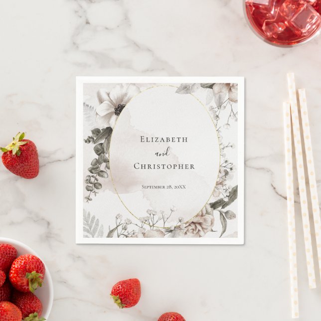 Blush Pink Grey Floral Watercolor Wedding Napkin (Insitu)