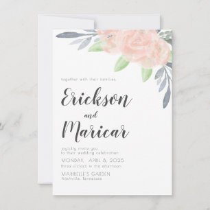 Blush Pink & Grey Floral Wedding Invitation
