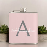 Blush Pink Grey Girly Script Monogram Name Modern Hip Flask<br><div class="desc">Blush Pink and Grey Monogram Add Your Own Name Party Flask. This makes the perfect sweet 16 birthday,  wedding,  bridal shower,  anniversary,  baby shower or bachelorette party gift for someone that loves glam luxury and chic styles.</div>