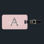 Blush Pink Grey Girly Script Monogram Name Modern Luggage Tag<br><div class="desc">Blush Pink and Grey Monogram Add your own Name Script Luggage Bag Tag The bag tag makes the perfect sweet 16 birthday,  wedding,  bridal shower,  baby shower or bachelorette party gift for someone decorating her room in style.</div>