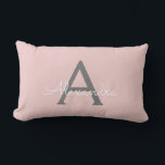 Blush Pink Grey Girly Script Monogram Name Modern Lumbar Pillow<br><div class="desc">Blush Pink and Grey Monogram Add Your Own Name Lumbar Pillow. This makes the perfect sweet 16 birthday,  wedding,  bridal shower,  anniversary,  baby shower or bachelorette party gift for someone that loves glam luxury and chic styles.</div>