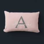 Blush Pink Grey Girly Script Monogram Name Modern Lumbar Pillow<br><div class="desc">Blush Pink and Grey Monogram Add Your Own Name Lumbar Pillow. This makes the perfect sweet 16 birthday,  wedding,  bridal shower,  anniversary,  baby shower or bachelorette party gift for someone that loves glam luxury and chic styles.</div>