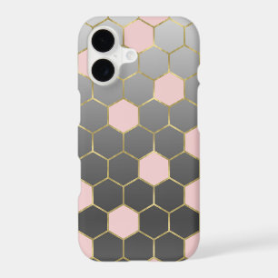 Blush Pink Grey & Gold Hexagon Modern Glam