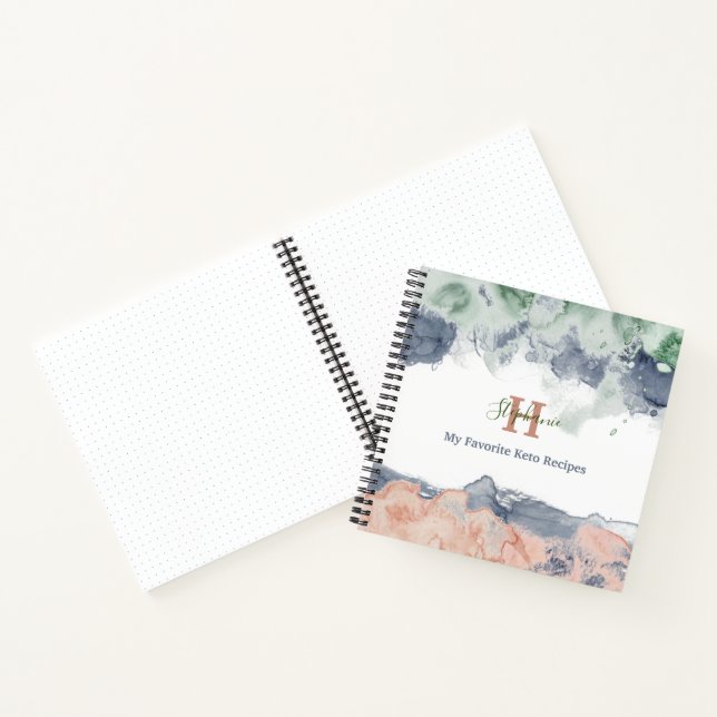 Blush Pink Grey Green Watercolor Wash Keto Recipe Notebook (Inside)