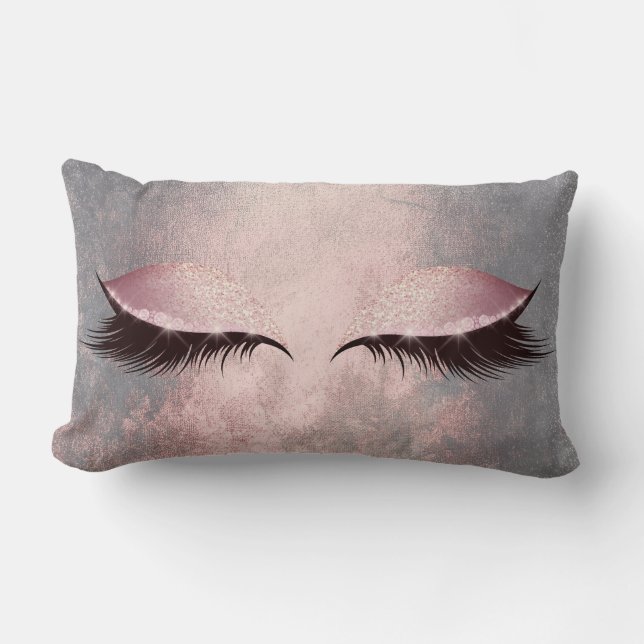 Blush Pink Grey Grungy Glitter Cement Glam Makeup Lumbar Pillow (Front)
