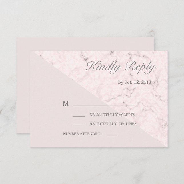 Blush pink grey marble modern wedding rsvp invitation (Front/Back)