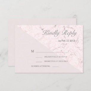 Blush pink grey marble modern wedding rsvp invitation