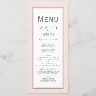 Blush Pink Grey Modern Minimalist Wedding Menu