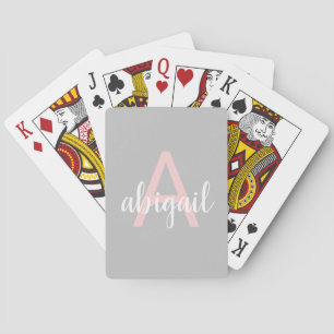Blush Pink Grey Modern Monogram Name and Initial Playing Cards
