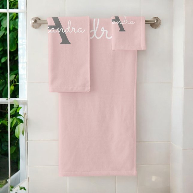 Blush Pink Grey Modern Script Girly Monogram (Créateur téléchargé)