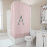 Blush Pink Grey Modern Script Girly Monogram Name<br><div class="desc">Blush Pink and Grey Monogram Name Bathroom Shower Curtain. This makes the perfect sweet 16 birthday,  wedding,  bridal shower,  anniversary,  baby shower or bachelorette party gift for someone that loves glam luxury and chic styles.</div>
