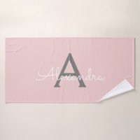 Blush Pink Grey Modern Script Girly Monogram Name