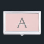 Blush Pink Grey Modern Script Girly Monogram Name Business Card Holder<br><div class="desc">Blush Pink and Grey Simple Script Monogram Name Business Card Holder. This makes the perfect sweet 16 birthday,  wedding,  bridal shower,  anniversary,  baby shower or bachelorette party gift for someone that loves glam luxury and chic styles.</div>