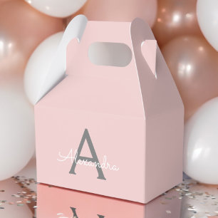 Blush Pink Grey Modern Script Girly Monogram Name Favor Box