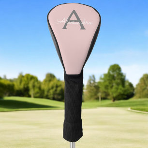 Blush Pink Grey Modern Script Girly Monogram Name Golf Head Cover