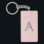 Blush Pink Grey Modern Script Girly Monogram Name Keychain<br><div class="desc">Blush Pink and Grey Simple Script Monogram Name Keychain. This makes the perfect sweet 16 birthday,  wedding,  bridal shower,  anniversary,  baby shower or bachelorette party gift for someone that loves glam luxury and chic styles.</div>