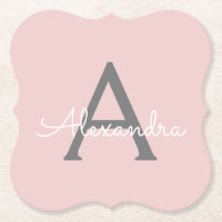 Blush Pink Grey Modern Script Girly Monogram Name