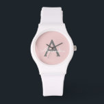 Blush Pink Grey Modern Script Girly Monogram Name Watch<br><div class="desc">Blush Pink and Grey Simple Script Monogram Name Watch. This makes the perfect graduation,  birthday,  wedding,  bridal shower,  anniversary,  baby shower or bachelorette party gift for someone that loves glam luxury and chic styles.</div>