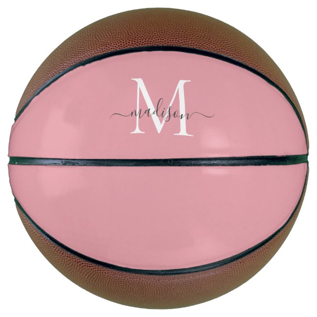 Blush Pink Grey Monogram Feminine Girly Script Basketball (Front)
