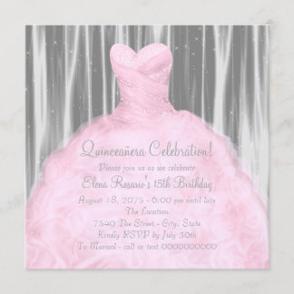 Blush Pink Grey Quinceañera Invitation