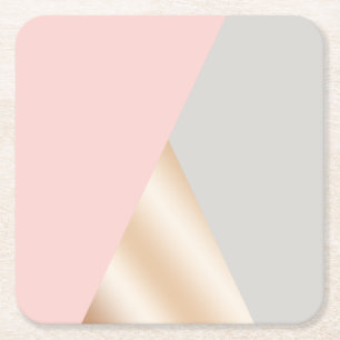 Blush pink, grey & rose gold geometric triangles square paper coaster