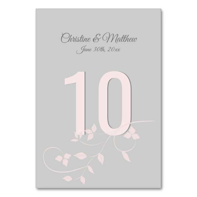 Blush Pink & Grey Wedding Table Numbers (Front)