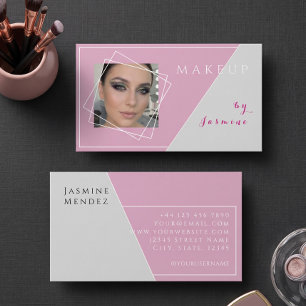 Blush Pink Grey White Geometric Photo Makeup Business Card