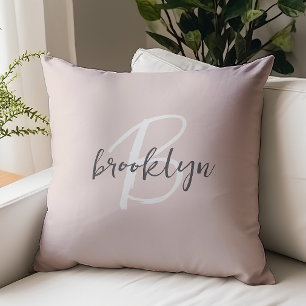 Blush Pink Grey White Monogram Throw Pillow