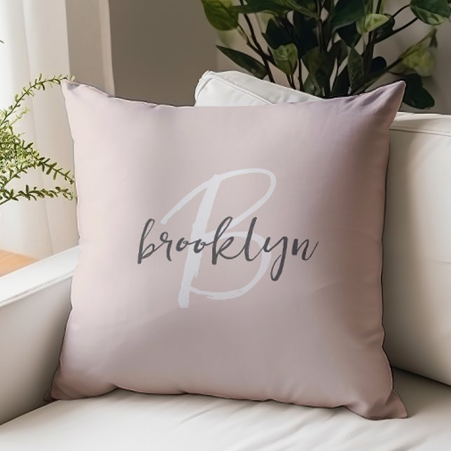 Blush Pink Grey White Monogram Throw Pillow (Creator Uploaded)