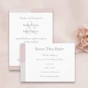 Blush Pink Grey White Stripes Save The Date Invitation