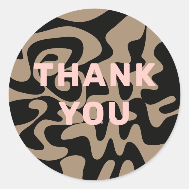 Blush Pink Groovy Black Brown Beige Thank You Classic Round Sticker (Front)