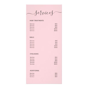 Blush Pink Hair Salon Makeup Artist Service Menu