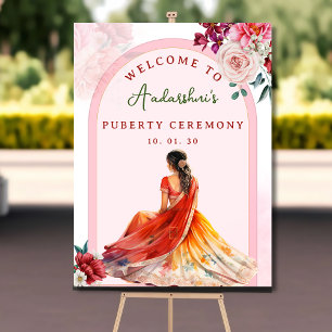 Blush Pink Half sari welcome sign Puberty ceremony