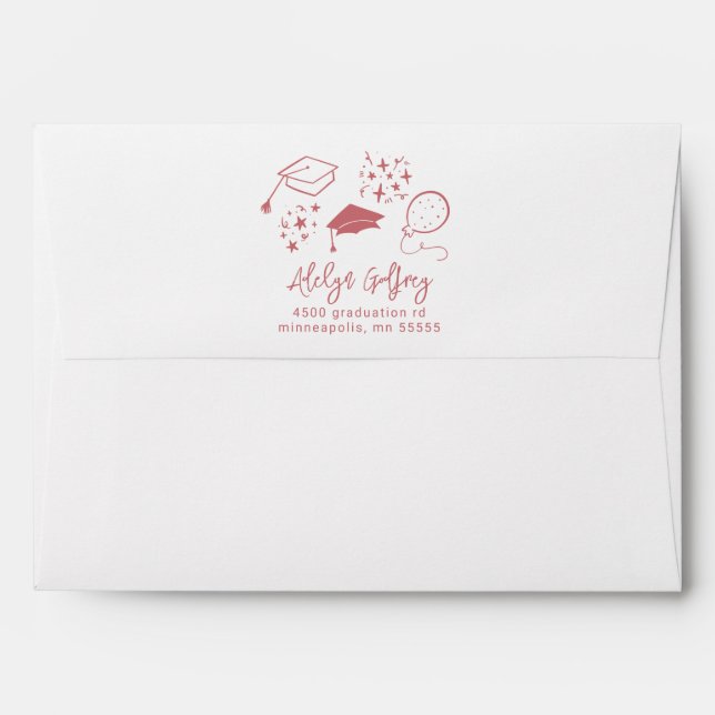Blush Pink Hand Drawn Graduation Icons  Envelope (Back (Top Flap))