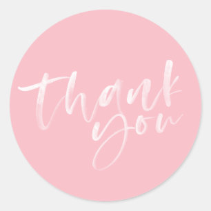 Blush pink hand-lettered thank you stickers