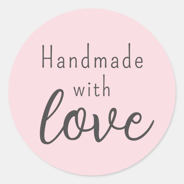 Blush Pink Handmade With Love Classic Round Sticker (Front)