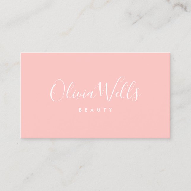 Blush Pink Handwritten Script Social Media Icons Business Card (Front)
