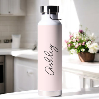 Blush Pink Handwritten Text Elegant Water Bottle