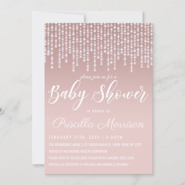 Blush Pink Hanging Diamond Lights Baby Shower Invitation (Front)